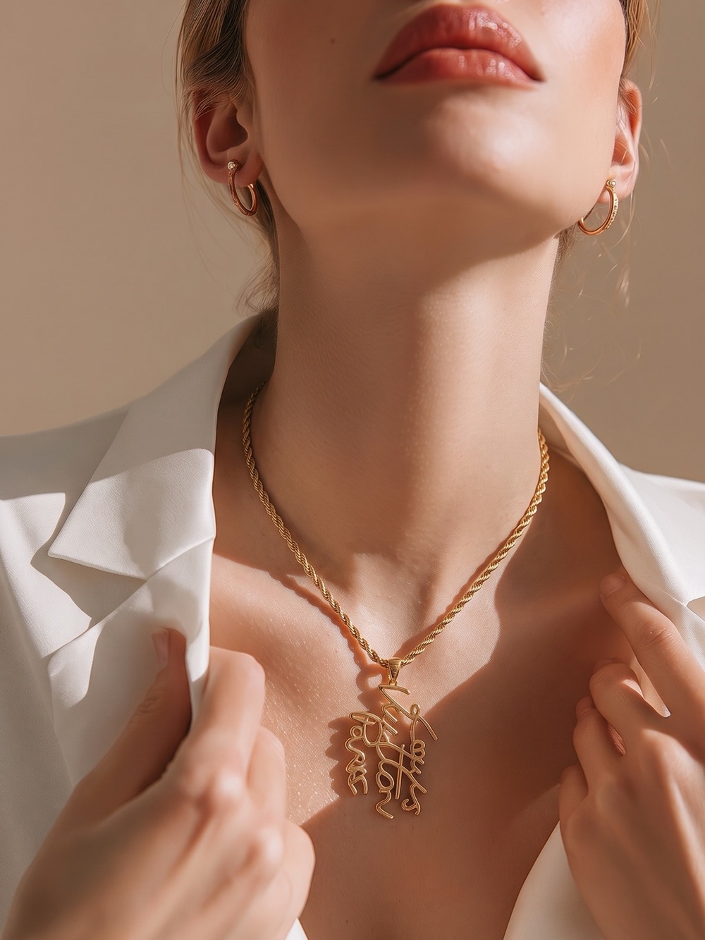 Gold Script Pendant Necklace - Picture 4 of 7
